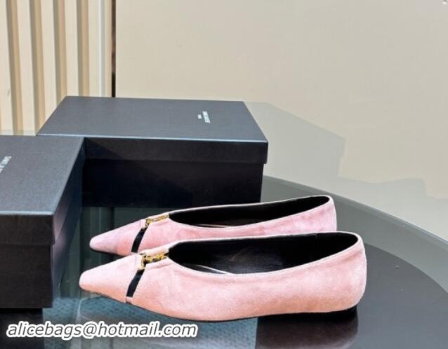 Purchase Saint Laurent Babylone Ballet Flats in Suede Light Pink 010061