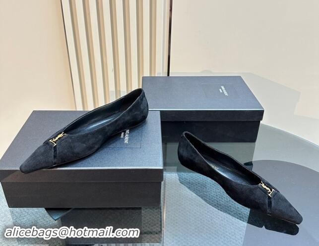 Good Looking Saint Laurent Babylone Ballet Flats in Suede Black 010062