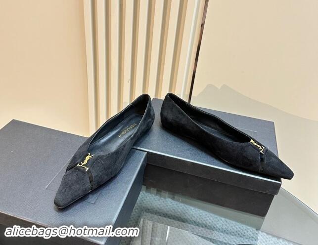 Good Looking Saint Laurent Babylone Ballet Flats in Suede Black 010062