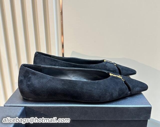 Good Looking Saint Laurent Babylone Ballet Flats in Suede Black 010062