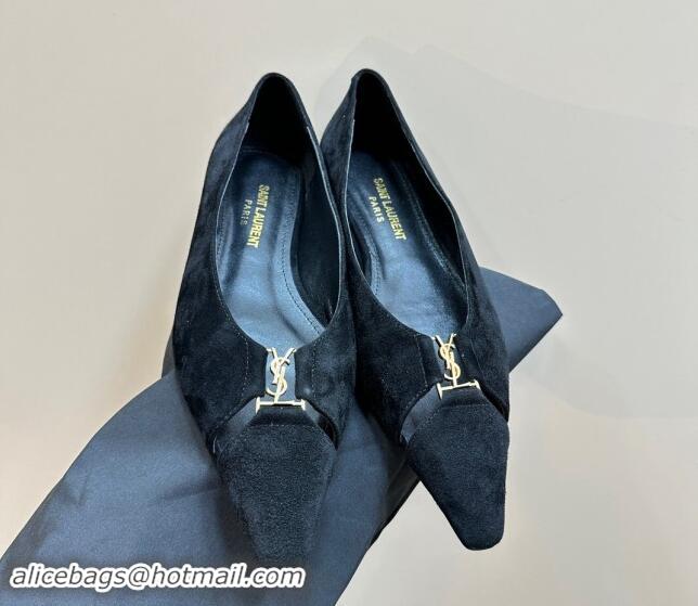 Good Looking Saint Laurent Babylone Ballet Flats in Suede Black 010062