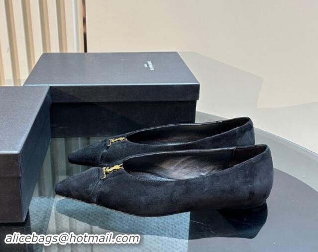 Good Looking Saint Laurent Babylone Ballet Flats in Suede Black 010062