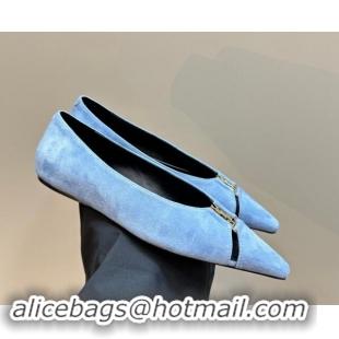 Buy Luxury Saint Laurent Babylone Ballet Flats in Suede Light Blue 010063