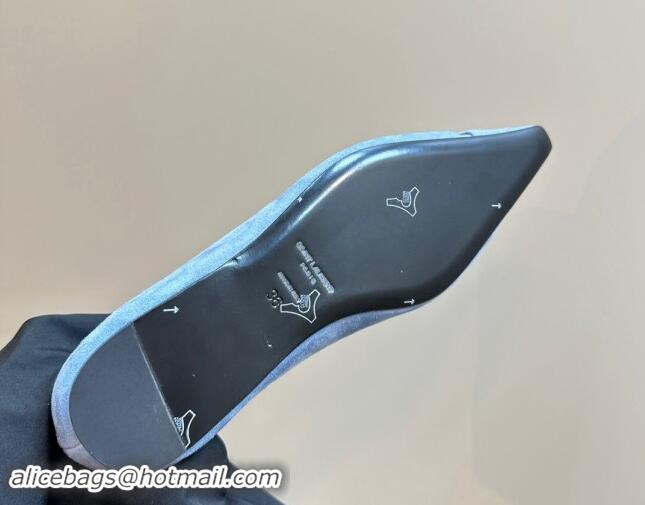 Buy Luxury Saint Laurent Babylone Ballet Flats in Suede Light Blue 010063