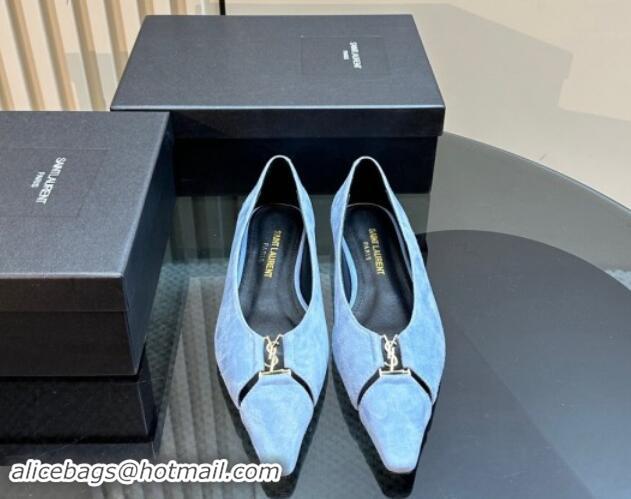 Buy Luxury Saint Laurent Babylone Ballet Flats in Suede Light Blue 010063