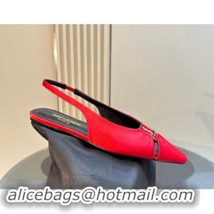 Shop Duplicate Saint Laurent Babylone Slingback Flats in Red Suede 010064