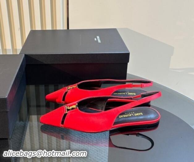 Shop Duplicate Saint Laurent Babylone Slingback Flats in Red Suede 010064