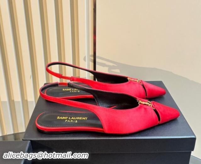 Shop Duplicate Saint Laurent Babylone Slingback Flats in Red Suede 010064