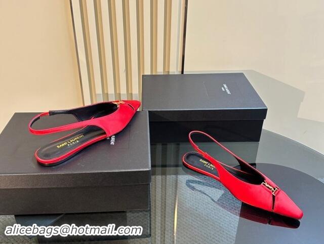 Shop Duplicate Saint Laurent Babylone Slingback Flats in Red Suede 010064