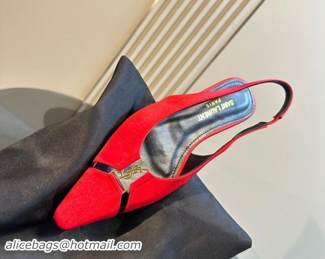 Shop Duplicate Saint Laurent Babylone Slingback Flats in Red Suede 010064