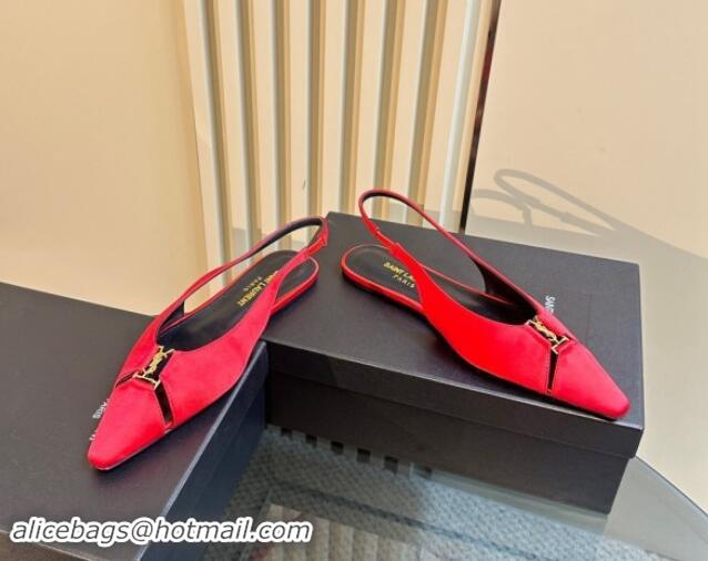 Shop Duplicate Saint Laurent Babylone Slingback Flats in Red Suede 010064