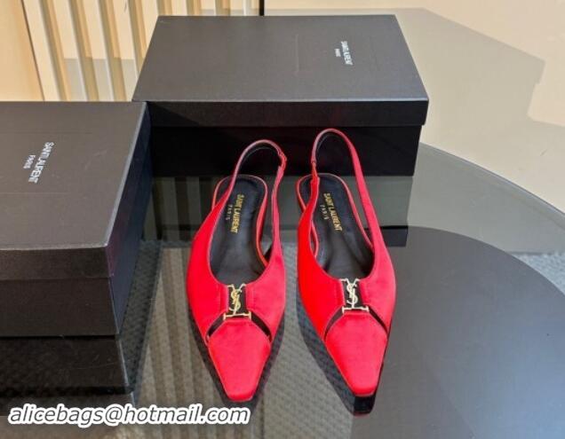 Shop Duplicate Saint Laurent Babylone Slingback Flats in Red Suede 010064