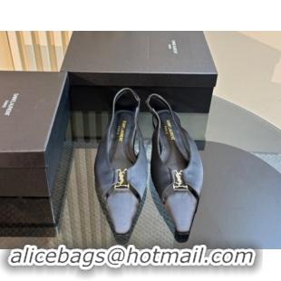 Best Product Saint Laurent Babylone Slingback Flats in Satin Black 010066