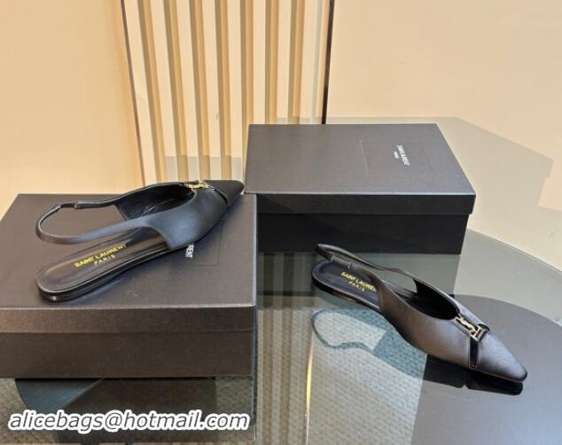 Best Product Saint Laurent Babylone Slingback Flats in Satin Black 010066