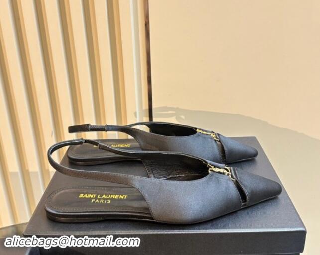 Best Product Saint Laurent Babylone Slingback Flats in Satin Black 010066