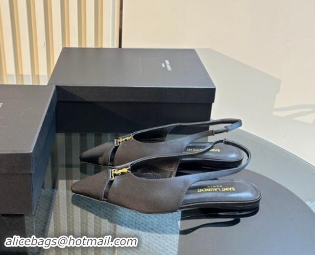 Best Product Saint Laurent Babylone Slingback Flats in Satin Black 010066