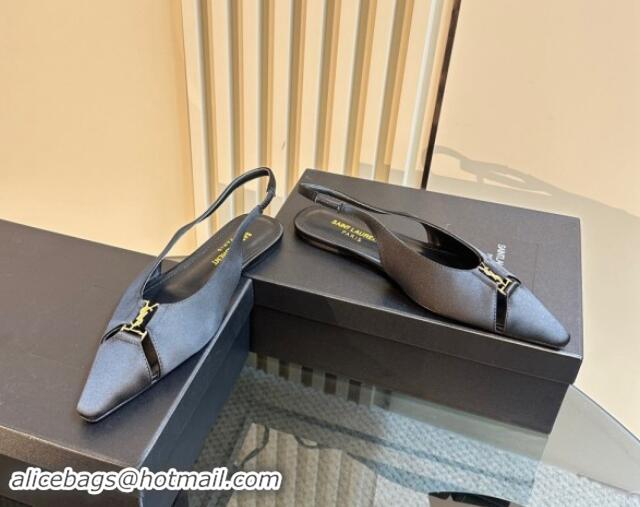 Best Product Saint Laurent Babylone Slingback Flats in Satin Black 010066