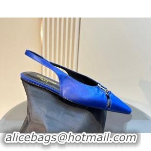 Best Price Saint Laurent Babylone Slingback Flats in Satin Blue 010067