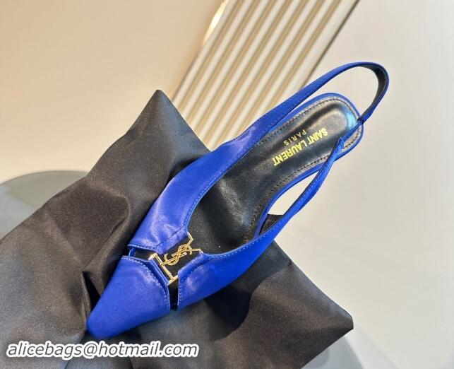 Best Price Saint Laurent Babylone Slingback Flats in Satin Blue 010067