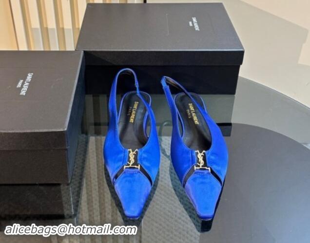 Best Price Saint Laurent Babylone Slingback Flats in Satin Blue 010067