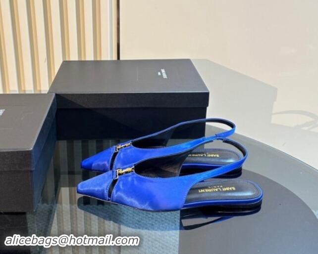 Best Price Saint Laurent Babylone Slingback Flats in Satin Blue 010067