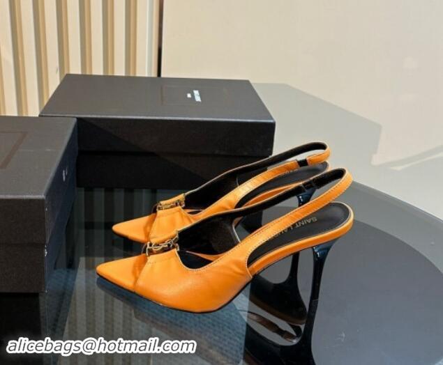 Top Grade Saint Laurent Babylone Heel Sandals 9cm in Patent Leather with Framed YSL Yellow 010068