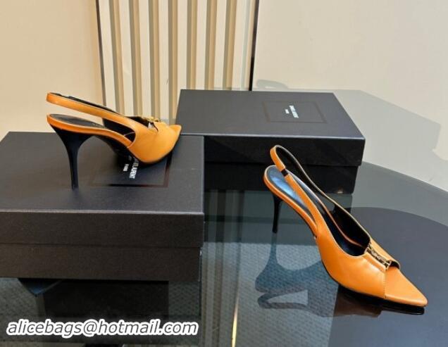 Top Grade Saint Laurent Babylone Heel Sandals 9cm in Patent Leather with Framed YSL Yellow 010068