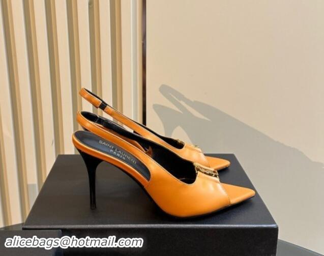 Top Grade Saint Laurent Babylone Heel Sandals 9cm in Patent Leather with Framed YSL Yellow 010068