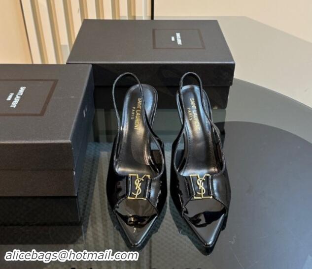 Unique Style Saint Laurent Babylone Heel Sandals 9cm in Patent Leather with Framed YSL Black 010070