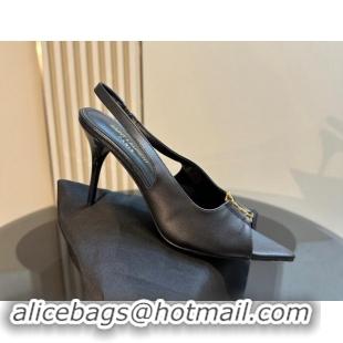 Good Looking Saint Laurent Babylone Heel Sandals 9cm in Calfskin Leather with Framed YSL Black 1010071