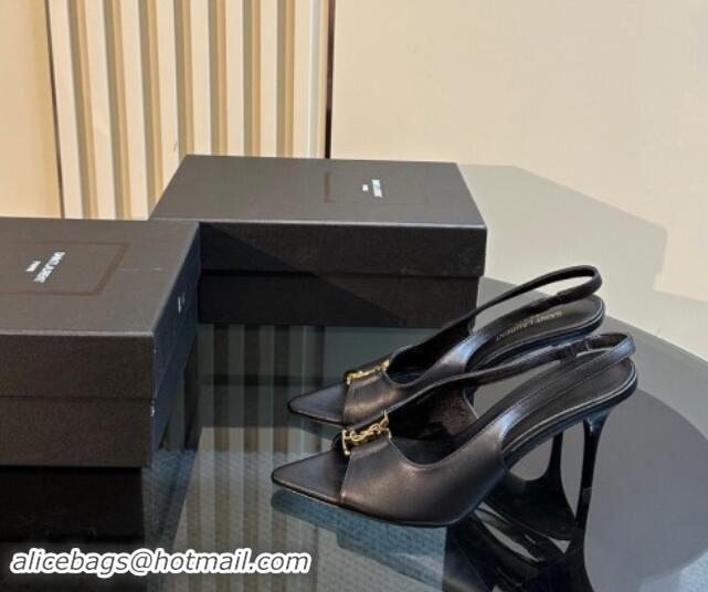 Good Looking Saint Laurent Babylone Heel Sandals 9cm in Calfskin Leather with Framed YSL Black 1010071