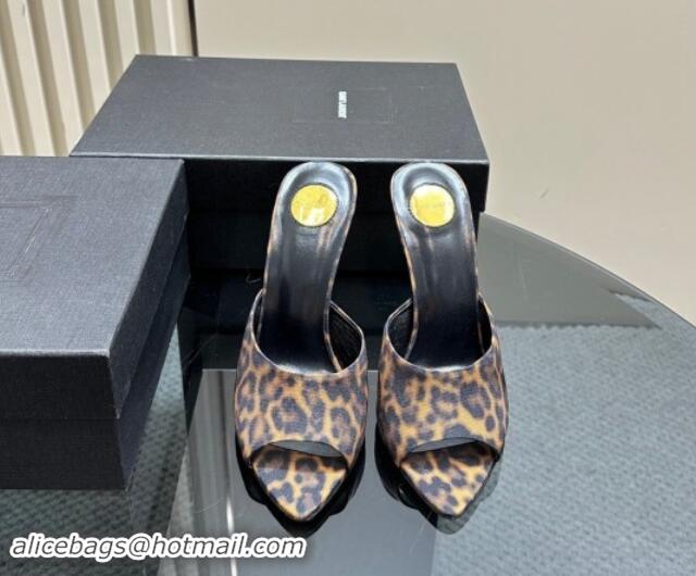 Buy Discount Saint Laurent Romy High Heel Slides Sandal 10.5cm in Leopard-print 1010072