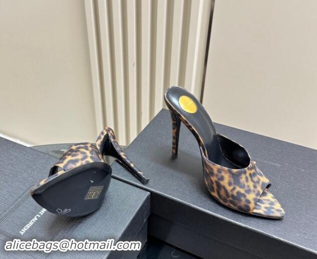 Buy Discount Saint Laurent Romy High Heel Slides Sandal 10.5cm in Leopard-print 1010072