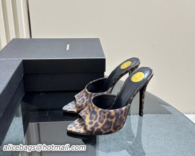 Buy Discount Saint Laurent Romy High Heel Slides Sandal 10.5cm in Leopard-print 1010072