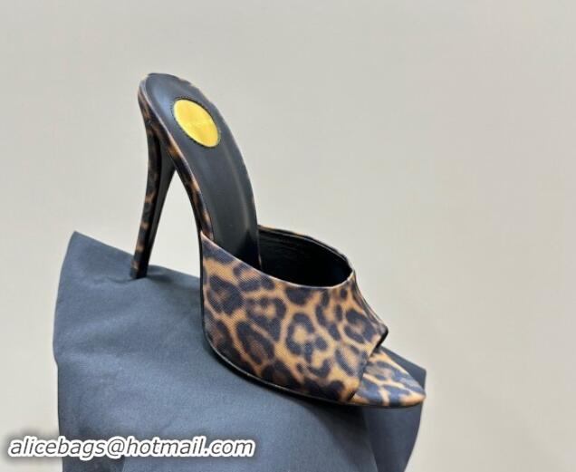 Buy Discount Saint Laurent Romy High Heel Slides Sandal 10.5cm in Leopard-print 1010072