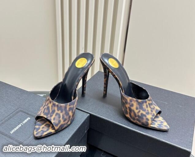 Buy Discount Saint Laurent Romy High Heel Slides Sandal 10.5cm in Leopard-print 1010072