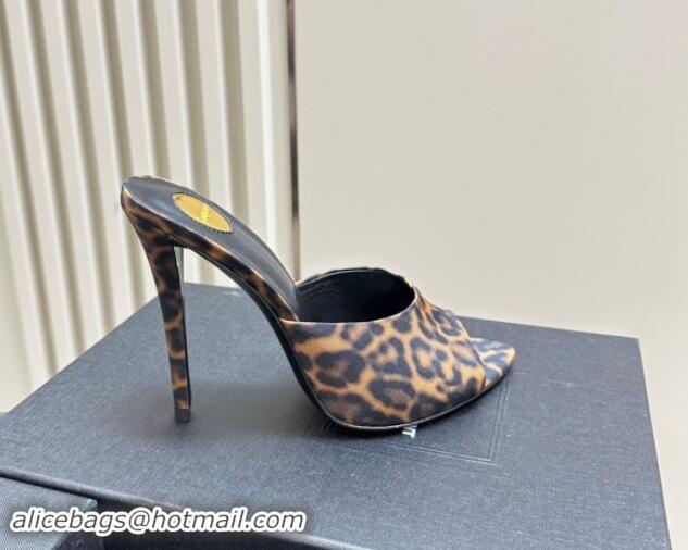 Buy Discount Saint Laurent Romy High Heel Slides Sandal 10.5cm in Leopard-print 1010072