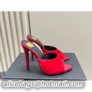 Good Quality Saint Laurent Romy High Heel Slides Sandal 10.5cm in Satin Red 1010074