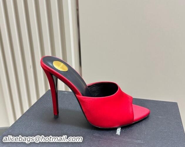 Good Quality Saint Laurent Romy High Heel Slides Sandal 10.5cm in Satin Red 1010074