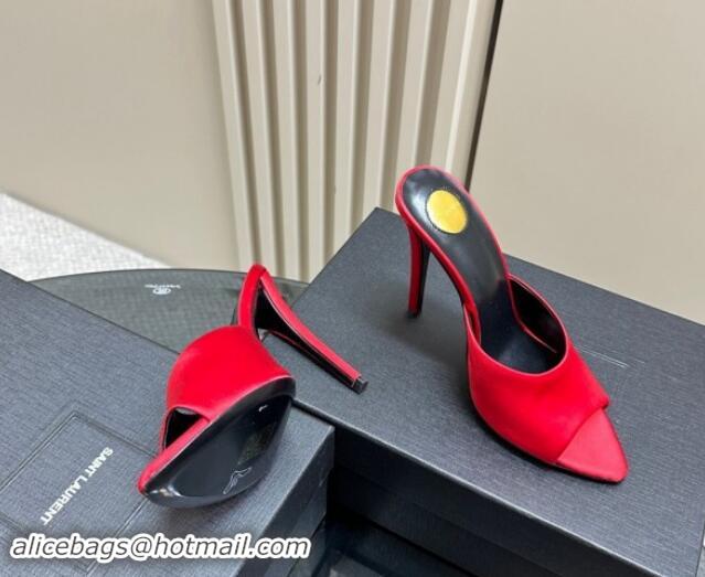 Good Quality Saint Laurent Romy High Heel Slides Sandal 10.5cm in Satin Red 1010074