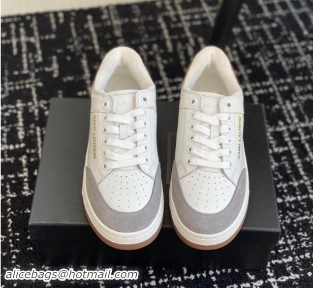 Pretty Style Saint Laurent SL/61 Sneakers in Smooth Leather and Suede White/Grey 1010075