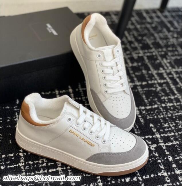 Pretty Style Saint Laurent SL/61 Sneakers in Smooth Leather and Suede White/Grey 1010075