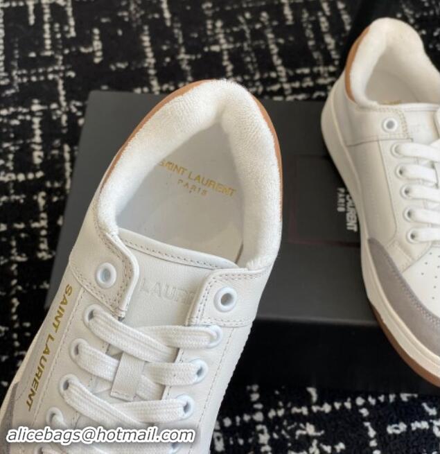 Pretty Style Saint Laurent SL/61 Sneakers in Smooth Leather and Suede White/Grey 1010075