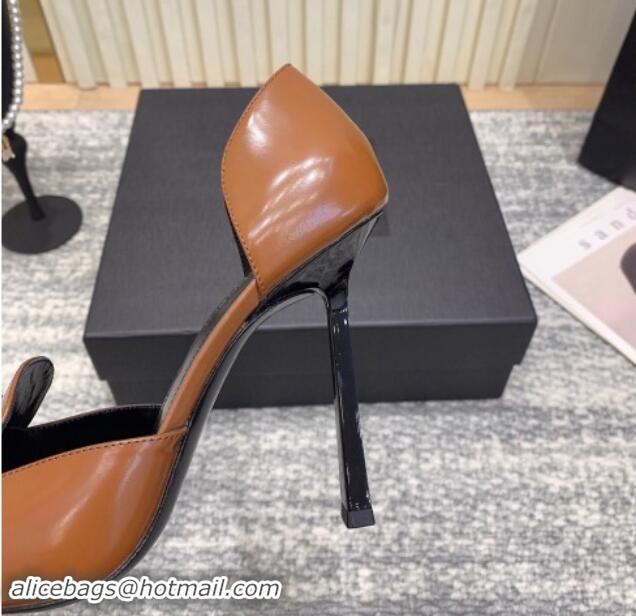 Best Grade Saint Laurent D'ORSAY Open Pumps 11cm in Smooth Leather Brown 010077