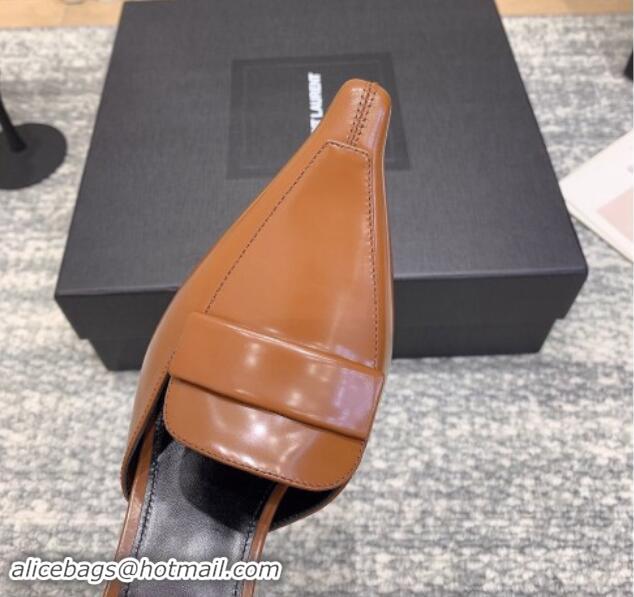 Best Grade Saint Laurent D'ORSAY Open Pumps 11cm in Smooth Leather Brown 010077