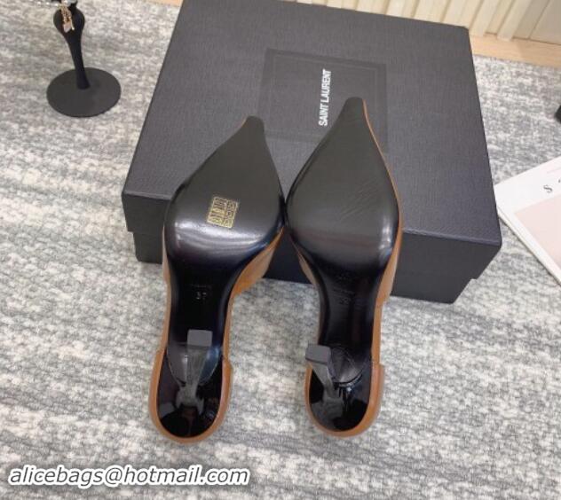 Best Grade Saint Laurent D'ORSAY Open Pumps 11cm in Smooth Leather Brown 010077