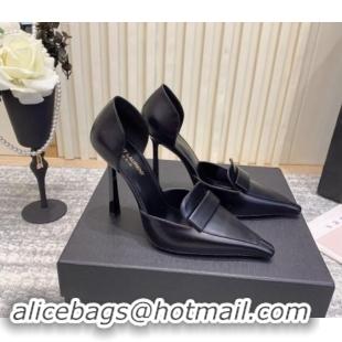 Top Design Saint Laurent D'ORSAY Open Pumps 11cm in Smooth Leather Black 1010078