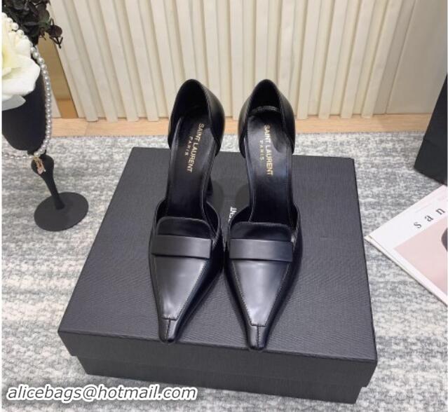 Top Design Saint Laurent D'ORSAY Open Pumps 11cm in Smooth Leather Black 1010078