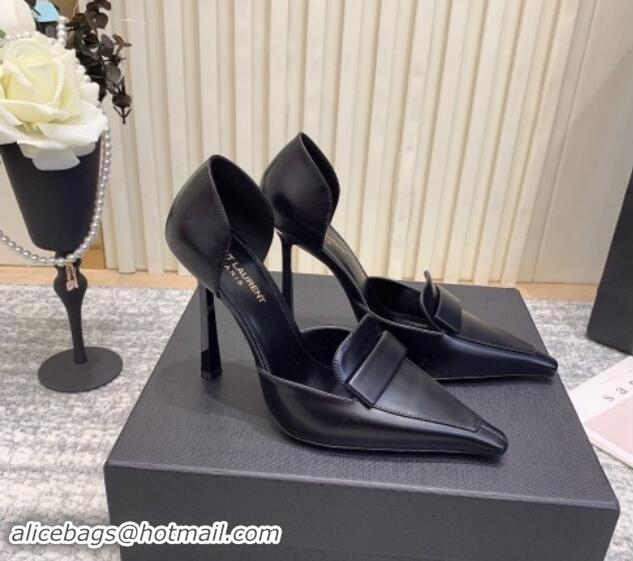 Top Design Saint Laurent D'ORSAY Open Pumps 11cm in Smooth Leather Black 1010078