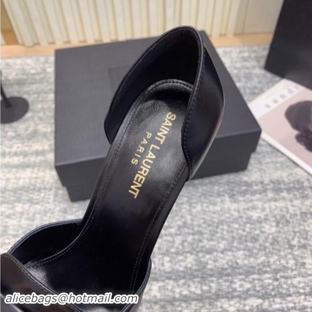 Top Design Saint Laurent D'ORSAY Open Pumps 11cm in Smooth Leather Black 1010078